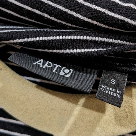 Stripe Black & White Shift Dress S Stretch Mockneck Soft Op-Art Mod Grunge Retro - Picture 5 of 6